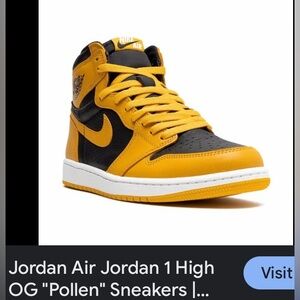 JORDAN AIR JORDAN 1 Retro High Pollen Black and Gold Leather 
SIZE 7 =(7Y)
MENS